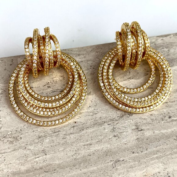 NEW~ Anthropologie Shashi Roux Silver & Cubic Zirconia Door Knocker Earrings - Picture 13 of 15